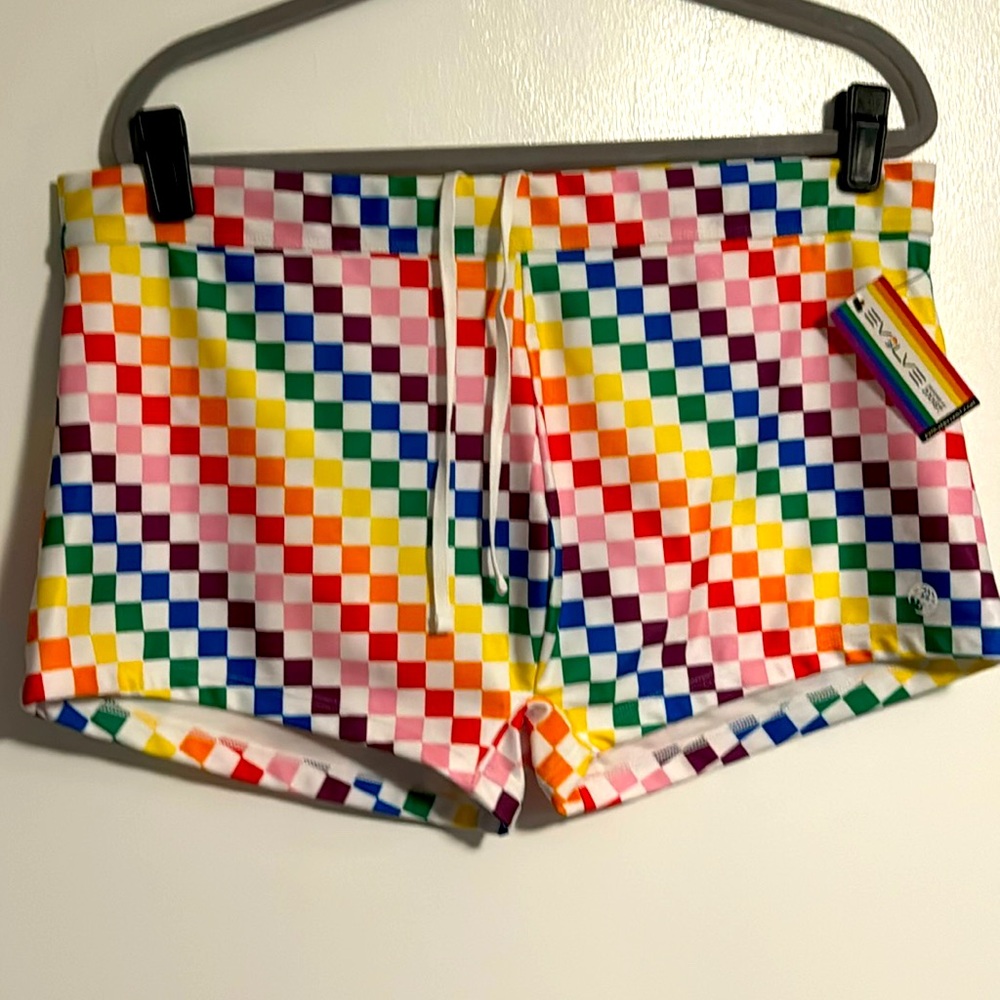 Evolve by 2(X)IST Gender Inclusive Rainbow Check Print Swim Trunks - 2XL